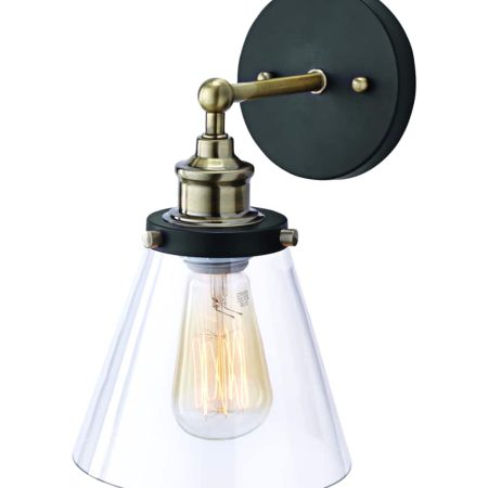 CANVAS Bryant Clear Glass Shade Wall Sconce, Antique Brass/Black