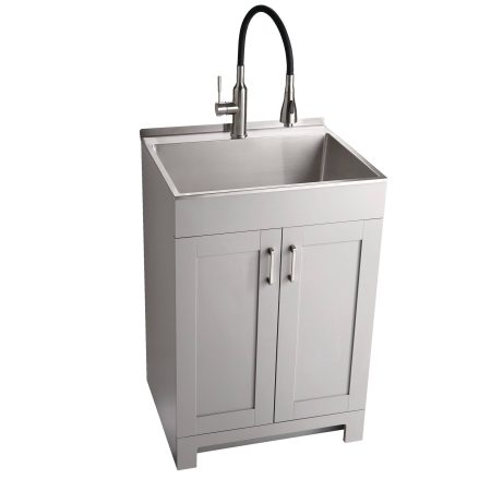 CANVAS Caplin Single Sink Laundry Tub & Cabinet, 24"L x 20"W x 35"H, Grey