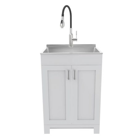 CANVAS Caplin Single Sink Laundry Tub & Cabinet, 24"L x 20"W x 35"H, Grey