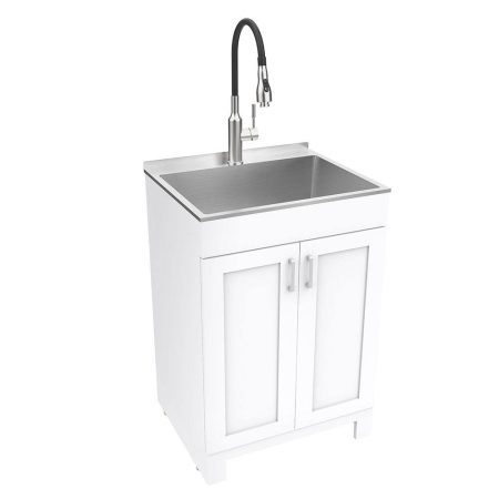 CANVAS Caplin Single Sink Laundry Tub & Cabinet, 24"L x 20"W x 35"H, White