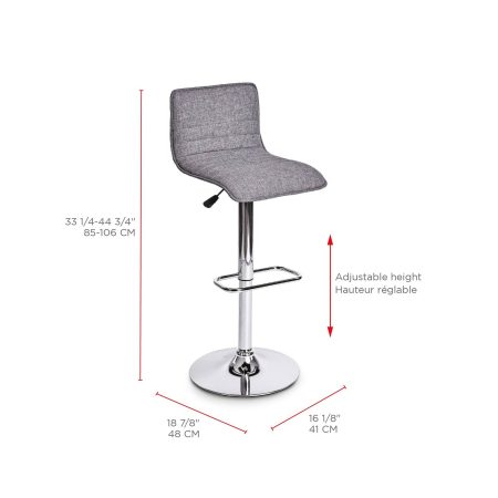 CANVAS Finn Upholstered Bar Stool Adjustable Height & Backrest, Grey