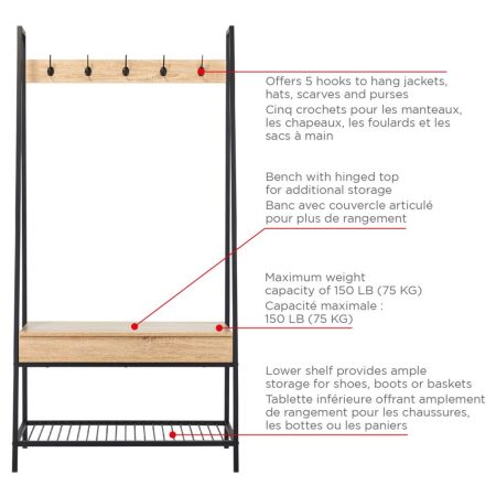 CANVAS Langham 5-Hook Entryway Coat Rack/Hall Tree With Storage Bench & Shoe Rack