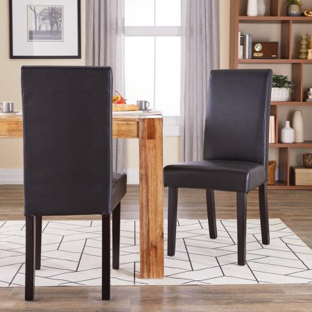 CANVAS  Bonded Leather Upholstered  Dining Chair With Solid Wood Legs, Dark Brown