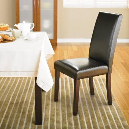 CANVAS  Bonded Leather Upholstered  Dining Chair With Solid Wood Legs, Dark Brown