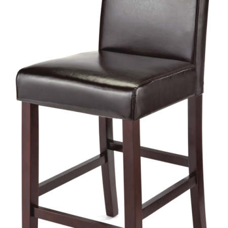 CANVAS Parsons Wood & PU Leather Bar Stool With Backrest, Dark Brown