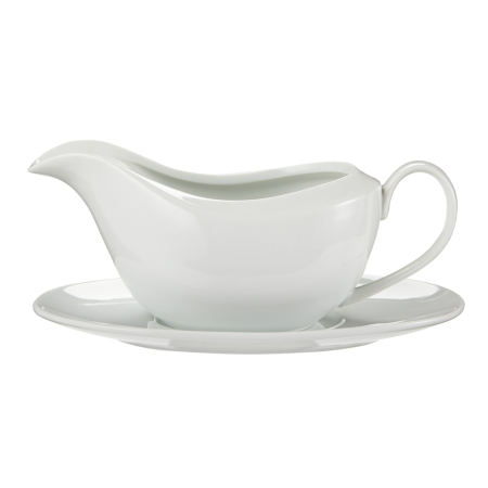 CANVAS Porcelain Gravy Boat with Saucer Stand, White, 6.5-in, 2-pk, for Christmas/Thanksgiving/New Year's Eve/Birthday Party