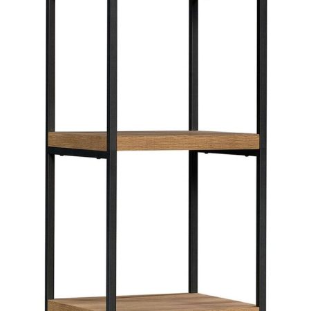 CANVAS Robson 4-Tier Metal Frame Narrow Bookcase With Storage Door, Oak Finish