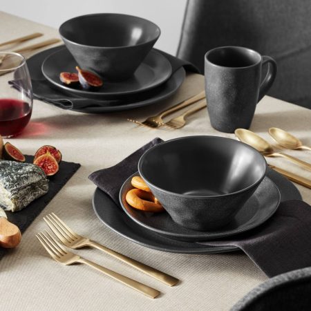 CANVAS Sutton 16pc Stoneware Dinnerware Set, Serves 4, Matte Grey