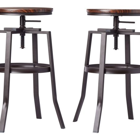 CANVAS Turner Metal Swivel Bar Stool Adjustable Height (2-Piece Set), Black/Brown