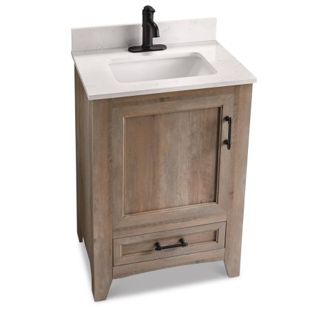 Canvas Wellington Single Door Single Sink Stone Top Bathroom Vanity, Weathered Oak, 24-in