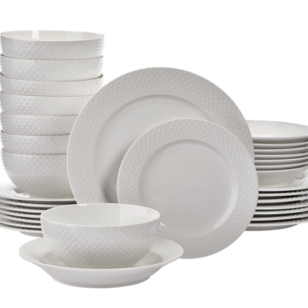 CANVAS Westbrooke Stoneware Dotted Dinnerware Set, Serves 8, 32-pc, White