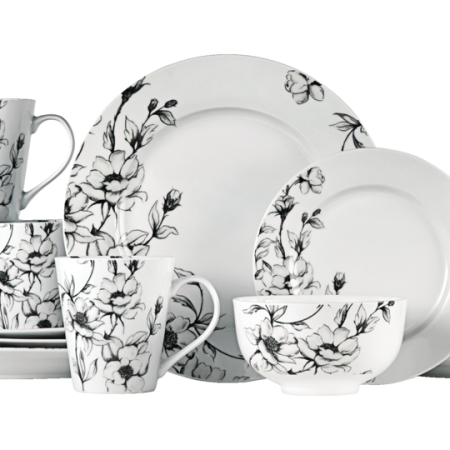 CANVAS Wild Rose 16pc Porcelain Dinnerware Set, Serves 4, White