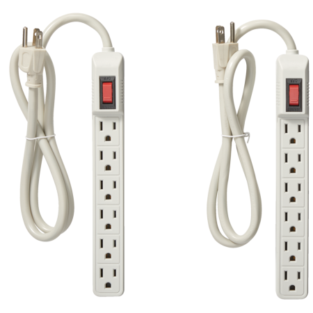 Certified 6-Outlet Power Bar, 3-ft cord, White, 2-pk