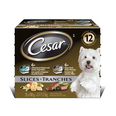 Cesar Chicken and Vegetables & NY StriP Flavour Adult Wet Dog Food, 100-g, 12-Pk