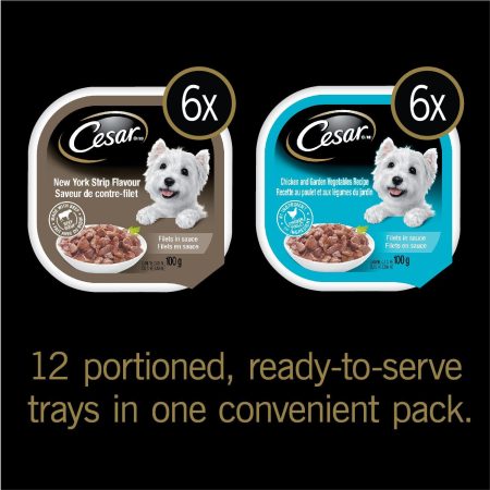 Cesar Chicken and Vegetables & NY StriP Flavour Adult Wet Dog Food, 100-g, 12-Pk