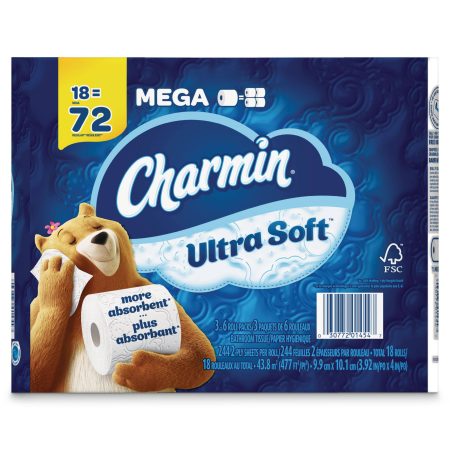 Charmin Ultra-Soft Quadruple Roll Toilet Paper, 2-Ply Tissue, 18-pk