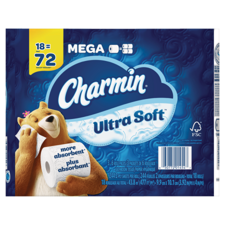 Charmin Ultra-Soft Quadruple Roll Toilet Paper, 2-Ply Tissue, 18-pk