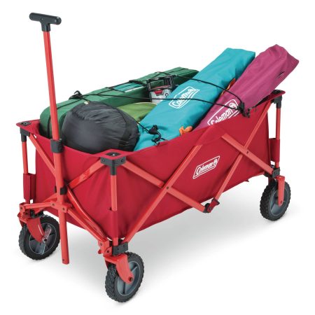 Coleman Outdoor Collapsible Folding Utility Wagon w/ Brake & Carry Bag, Red, 220 lb (100 kg) Capacity