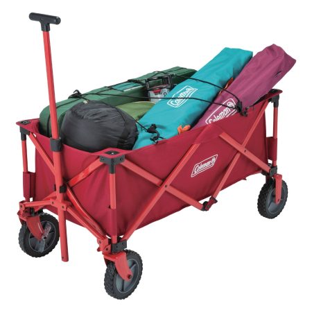 Coleman Outdoor Collapsible Folding Utility Wagon w/ Brake & Carry Bag, Red, 220 lb (100 kg) Capacity