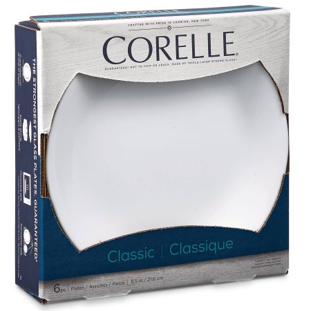 Corelle 6pc Classic Glass Caterer Lunch Plates, Chip Resistant, White