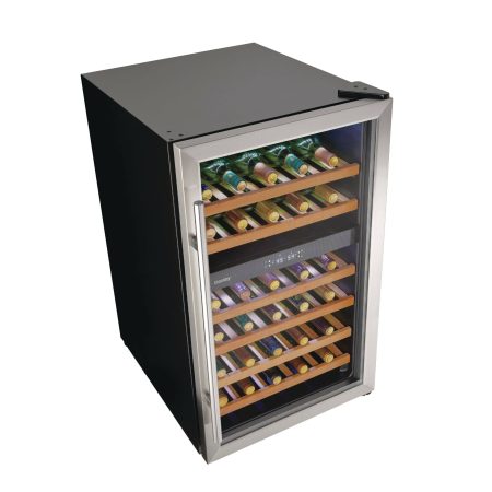 Danby Freestanding Dual Zone Wine Fridge/Cooler with Wood Shelves, Holds 38-Bottles, Stainless Steel