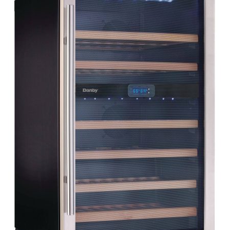 Danby Freestanding Dual Zone Wine Fridge/Cooler with Wood Shelves, Holds 38-Bottles, Stainless Steel