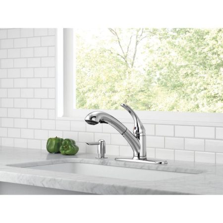 Delta Faucet Principals Single Handle Pull Out Kitchen Faucet, Chrome