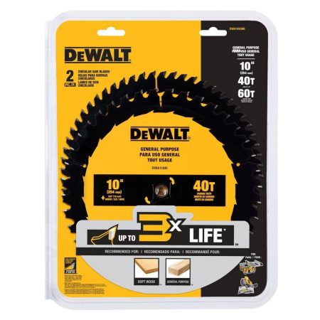 DEWALT Carbide Circular Saw Blades, 10-in, 40 & 60-Tooth, 2-Pack