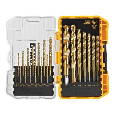 DEWALT DW1342 Speed Tip Titanium-Nitride Coated Drill Bit Set for Wood, Metal, Plastic, 21-pc