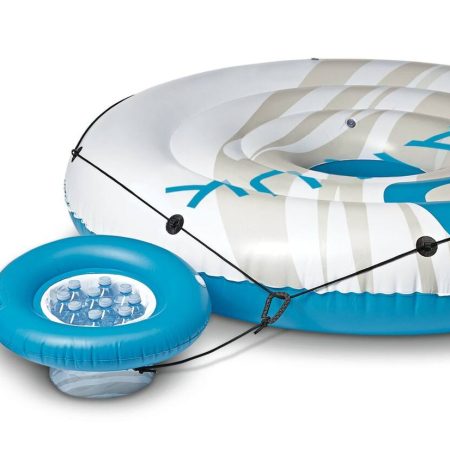 Outbound Inflatable Floating River/Lake Connectable Multiple-Person Party Island w/Cooler, White/Blue