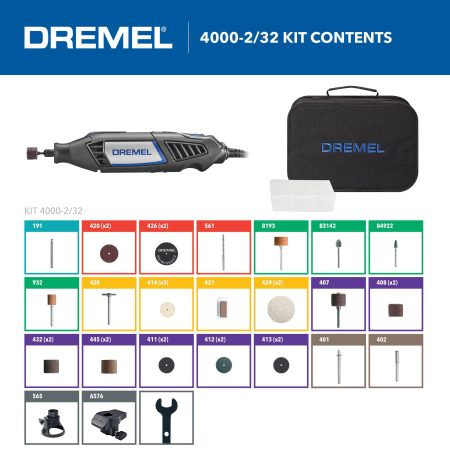 Dremel 4000-2/32 1.6A Variable Speed Rotary Tool Kit with Attachments & Accessory Bits, 32-pc