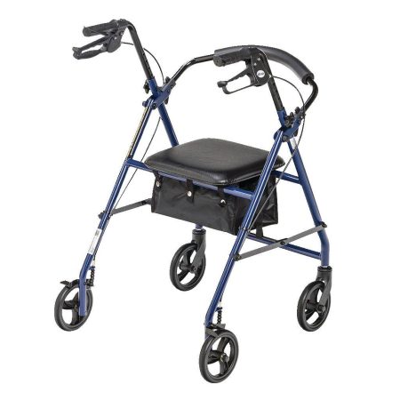 Drive 4-Wheel Folding Aluminum Rollator with Seat, Backrest & Handbrake, Assorted Colours, 32-37-in Height