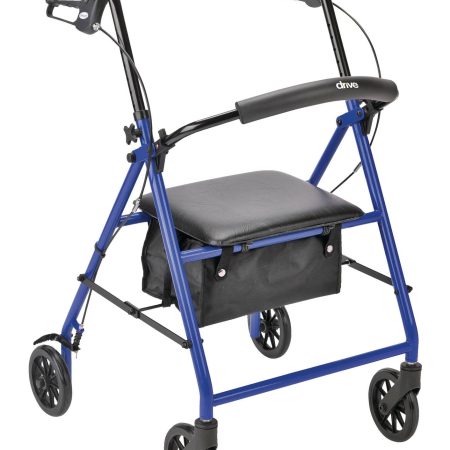 Drive 4-Wheel Folding Aluminum Rollator with Seat, Backrest & Handbrake, Assorted Colours, 32-37-in Height