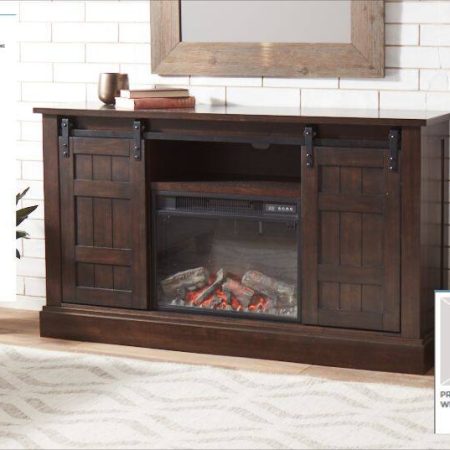 CANVAS Eastwood Electric Fireplace TV Stand, 60-in, 1500W, Includes Remote Control, Brown