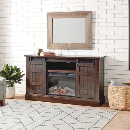 CANVAS Eastwood Electric Fireplace TV Stand, 60-in, 1500W, Includes Remote Control, Brown