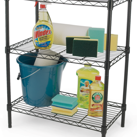 For Living Metal 3-Tier Adjustable Wire Shelving Storage Unit, Black