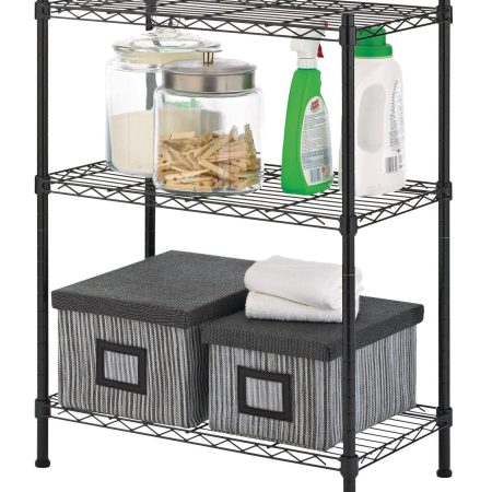 For Living Metal 3-Tier Adjustable Wire Shelving Storage Unit, Black