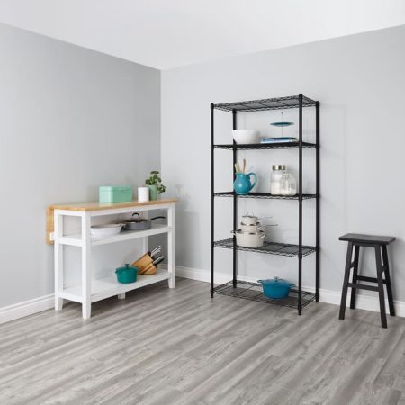 For Living Metal 5-Tier Adjustable Wire Shelving Storage Unit, Black