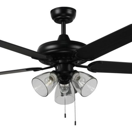 For Living 3-Reversible Blade 3-Speed Ceiling Fan with 3 Lights, 52-in, Black