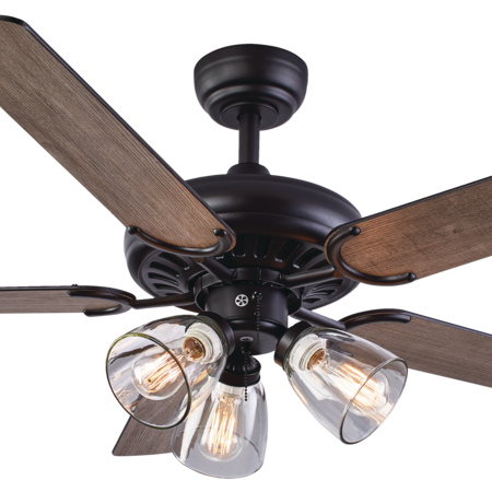 For Living 3-Reversible Blade 3-Speed Ceiling Fan with 3 Lights, 52-in, Black