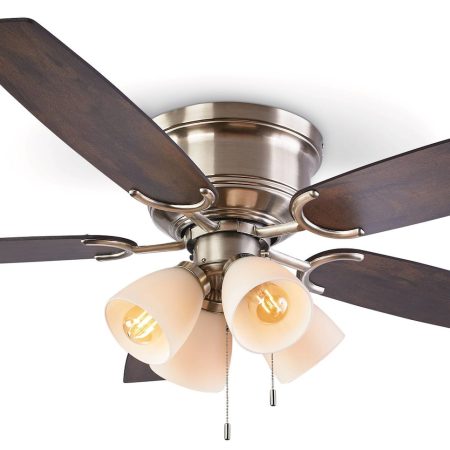 For Living 5-Blade 3-Speed 4-Lights Ceiling Fan, 52-in, Brushed Nickel