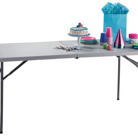 For Living 6-ft Portable Plastic & Metal Folding Table with Handle, Grey