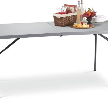 For Living 6-ft Portable Plastic & Metal Folding Table with Handle, Grey