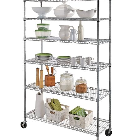 For Living Metal 6-Tier Adjustable Wire Shelving Storage Unit with Wheels