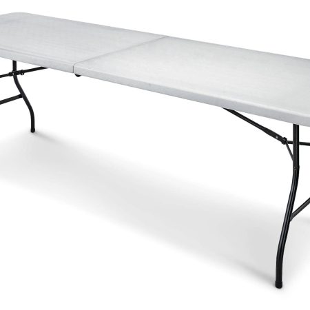 For Living 8-ft Portable Plastic & Metal Folding Table with Handle, White