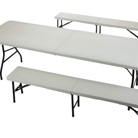 For Living 8-ft Portable Plastic & Metal Folding Table with Handle, White