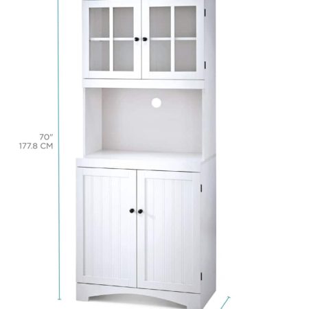 For Living 4-Door Open Shelf Freestanding Kitchen Pantry Storage Cabinet, Cream