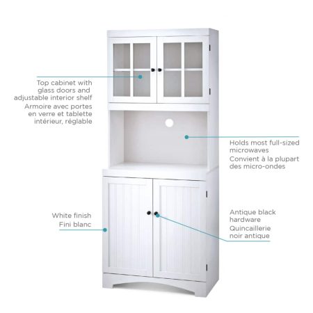 For Living 4-Door Open Shelf Freestanding Kitchen Pantry Storage Cabinet, Cream