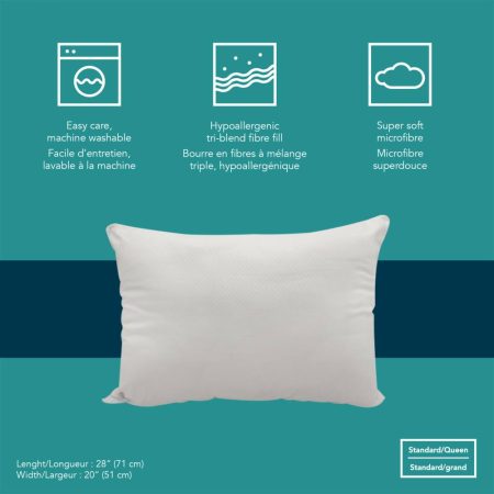 For Living Everyday Comfort Super Soft Microfibre Pillow, Standard/Queen, 28-in x 20-in