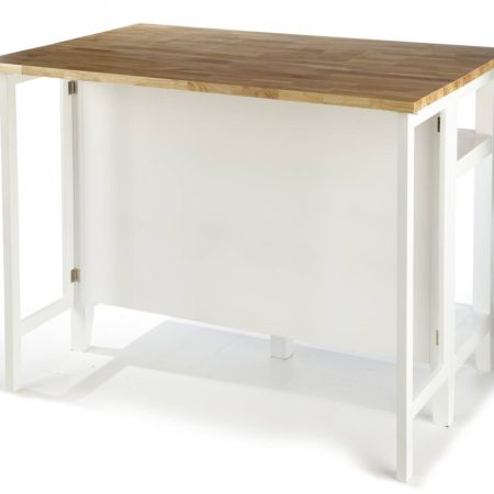 For Living  Wood Top Open Shelf Kitchen Storage Island With Folding Leaf, White